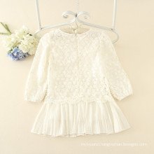 white long sleeves lace printed for kids autumn simple style casual dresses children soft good quality wholesale price